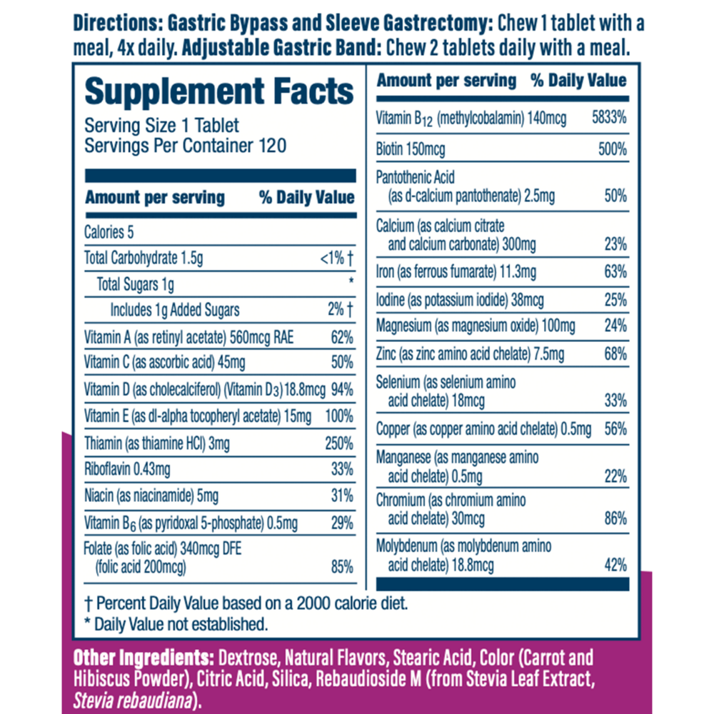 Complete Chewable Bariatric Multivitamin, Mixed Berry
Bariatric Fusion
120 Chewables